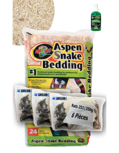 TOP affaire - Hybernat Gros Serpents : Litière Aspen 26,4L + 1 Wipe Out desecft | 6 Rats 251g-350g |