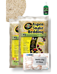 TOP Affaire - Couleuvres : 2 sacs Litière Aspen 8.8L + 25 souris +31g | 1 Wipe Out désinfecte