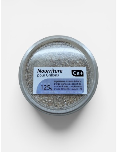 Alimentation sèche Calcium+ pour grillons : boîte transparente de 125g