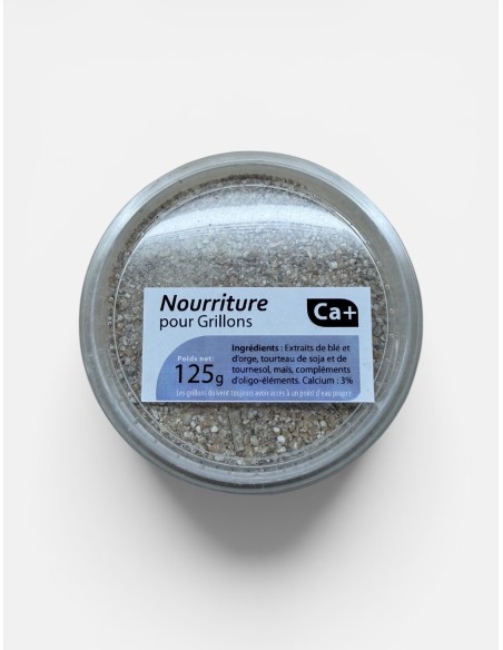 Alimentation sèche Calcium+ pour grillons : boîte transparente de 125g